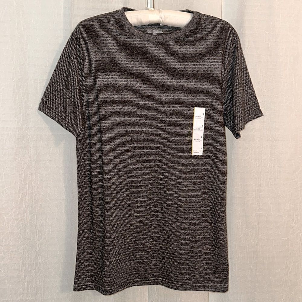 Goodfellow S Gray Heathered Striped Crewneck Standard Fit Short Sleeve Tee